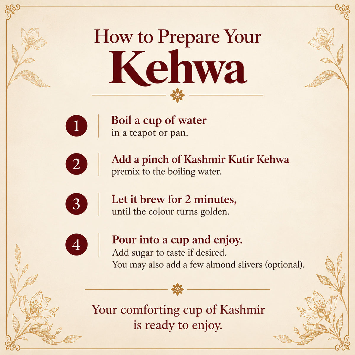 Kashmir Kutir Traditional Kashmiri Kehwa | Sugar-Free Premix Tea | 50gms
