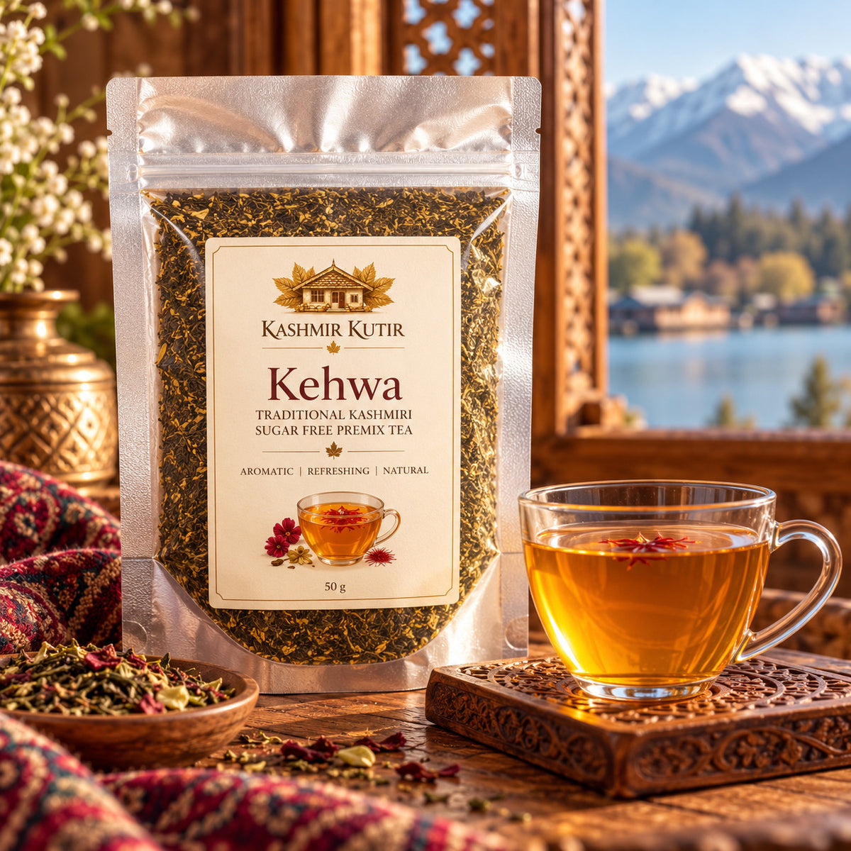 Kashmir Kutir Traditional Kashmiri Kehwa | Sugar-Free Premix Tea | 50gms